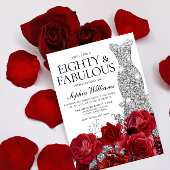 Silver Dress Gown Red Roses 80th Birthday Party Kaart