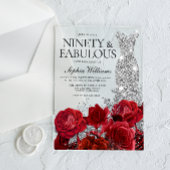 Silver Dress Gown Red Roses 90th Birthday Party Acryl Uitnodigingen