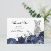 Silver Dress Navy Brunch & Bubble Vrijgezellenfees Bedankkaart (Staand voorkant)