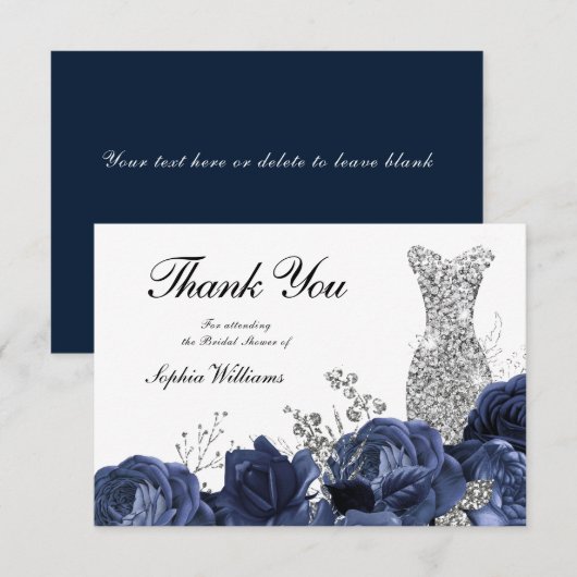 Silver Dress Navy Brunch & Bubble Vrijgezellenfees Bedankkaart (Voorkant / Achterkant)