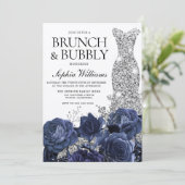Silver Dress Navy Brunch & Bubble Vrijgezellenfees Kaart (Staand voorkant)