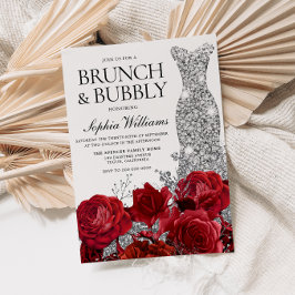 Silver Dress Red Rose Brunch Bubble Vrijgezellenfe Kaart