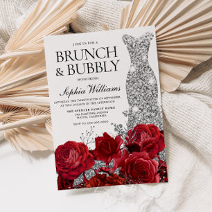 Silver Dress Red Rose Brunch Bubble Vrijgezellenfe Kaart