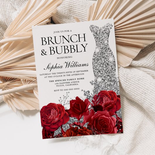Silver Dress Red Rose Brunch Bubble Vrijgezellenfe Kaart