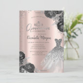 Silver Dress Rozen Diamonds Roos Gold Quinceañera Kaart (Staand voorkant)