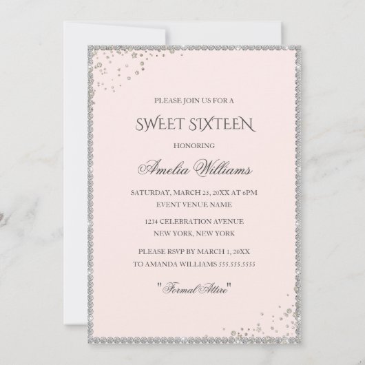 Silver Dress Sparkle 16th Sweet Sixteen Uitnodigin Kaart (Achterkant)