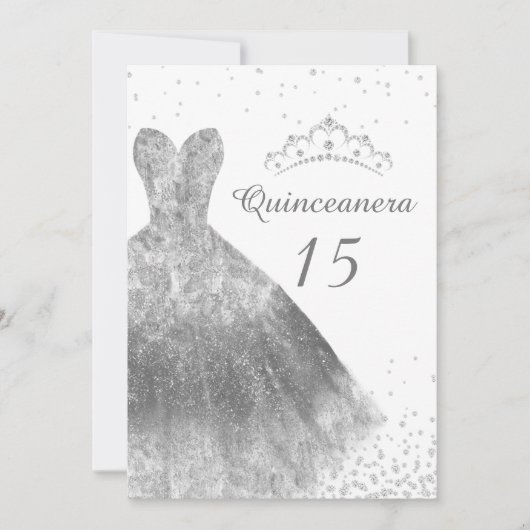 Silver Dress & Tiara Quinceanera 15th Birthday Kaart (Voorkant)
