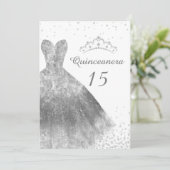 Silver Dress & Tiara Quinceanera 15th Birthday Kaart (Staand voorkant)