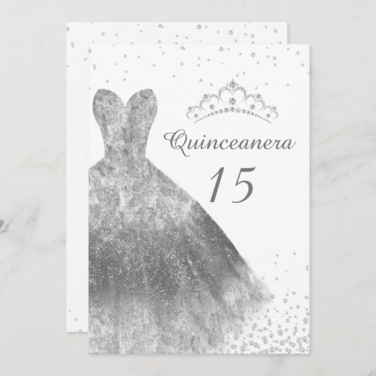 Silver Dress & Tiara Quinceanera 15th Birthday Kaart (Voorkant / Achterkant)