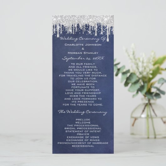 Silver Drids Event Wedding Program Formele Blue Programmakaart (Staand voorkant)
