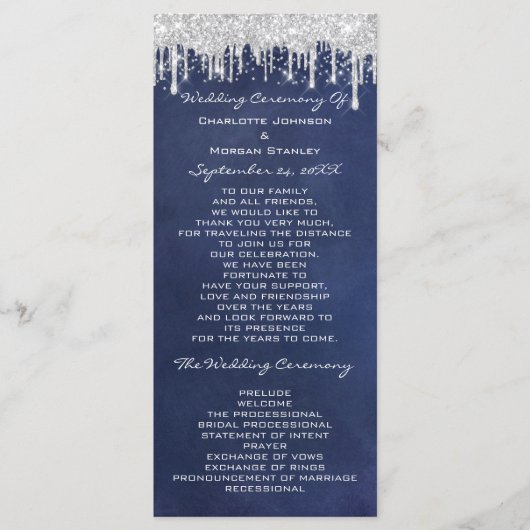 Silver Drids Event Wedding Program Formele Blue Programmakaart (Voorkant)