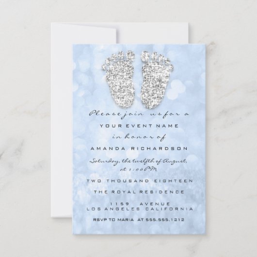 Silver Drift Blue Baby Boy Shower Feet Kaart (Voorkant)