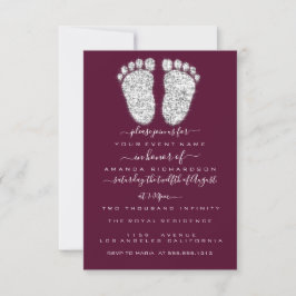 Silver Drift Burgundy Baby Boy Shower Feet Kaart