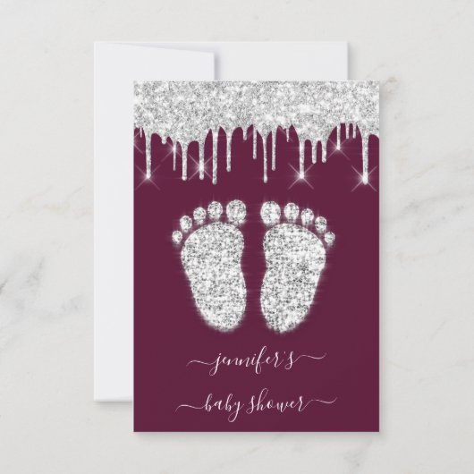 Silver Drift Burgundy Baby Boy Shower Feet Kaart (Achterkant)
