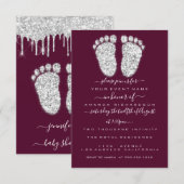 Silver Drift Burgundy Baby Boy Shower Feet Kaart (Voorkant / Achterkant)