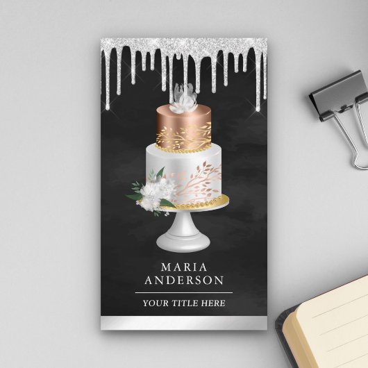Silver Drift Floral Cake Black Pastry Chef Bakery Visitekaartje