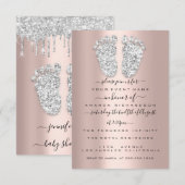 Silver Drift Grey Roos Baby Girl Shower Feet Kaart (Voorkant / Achterkant)