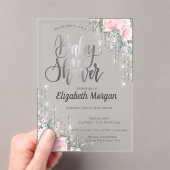 Silver Drift Roos Gold Floral Baby shower Acryl Uitnodigingen (Insitu (Draagbaar))