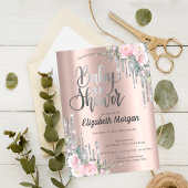 Silver Drift Roos Gold Floral Baby shower Kaart
