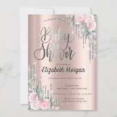 Silver Drift Roos Gold Floral Baby shower Kaart (Voorkant)