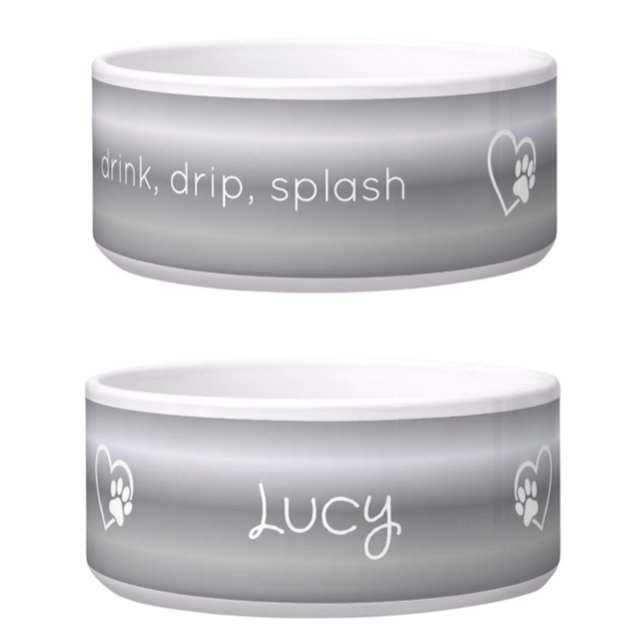 Silver 'drink drip splash' Dog Name Bowl Voerbakje (Creator heeft geüpload)