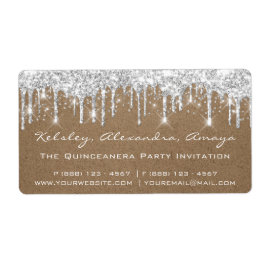 Silver Drip Confetti Bridal Sweet 16th Paper Kraft Etiket