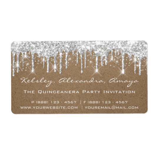 Silver Drip Confetti Bridal Sweet 16th Paper Kraft Etiket (Voorkant)