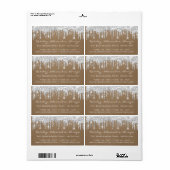 Silver Drip Confetti Bridal Sweet 16th Paper Kraft Etiket (Full Sheet)