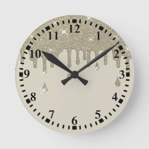 Silver Drip Glitter Effect & Sparkles Ronde Klok