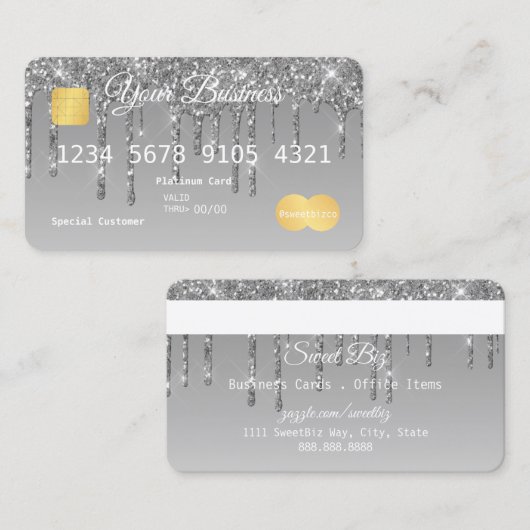 Silver Drip Glitter-look-creditcard Visitekaartje (Voorkant / Achterkant)