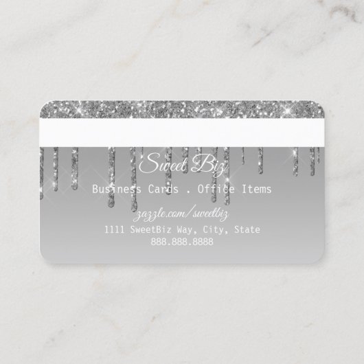 Silver Drip Glitter-look-creditcard Visitekaartje (Achterkant)