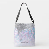 *~* Silver Drip Glitter Pastel Blauwe Stars Crossbody Tas (Achterkant)