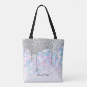 *~* Silver Drip Glitter Pastel Blue Pink Stars Tote Bag (Achterkant)