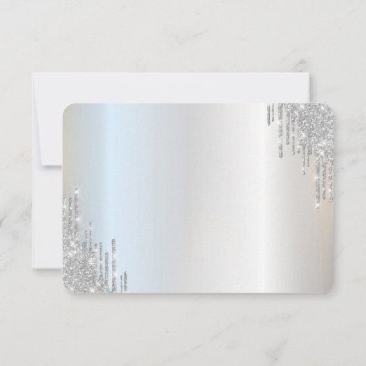 Silver Drips Blue Dress Sweet 16 RSVP-uitnodiging Kaart (Achterkant)