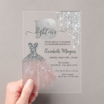 Silver Drips Glitter Chic Dress 18th Birthday Acryl Uitnodigingen<br><div class="desc">Elegant zilveren glitter drupt en elegante jurk op een gouden achtergrond van het roos.</div>