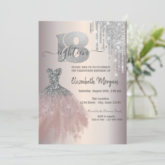 Silver Drips Glitter Chic Dress 18th Birthday Kaart (Staand voorkant)