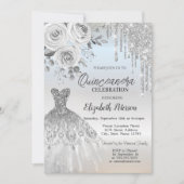Silver Drips, Jurk Rozen Silver Quinceanera Kaart (Voorkant)