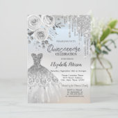 Silver Drips, Jurk Rozen Silver Quinceanera Kaart (Staand voorkant)