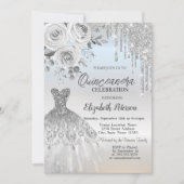 Silver Drips, Jurk Rozen Silver Quinceanera Kaart (Voorkant)