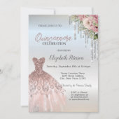 Silver Drips, Jurk Rozen Silver Quinceanera Kaart (Voorkant)