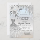 Silver Drips, Jurk Rozen Silver Quinceanera Kaart (Voorkant)