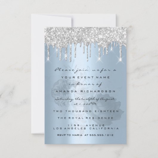 Silver Drips Rozen Roky Blue Bridal Sweet 16th Kaart (Voorkant)