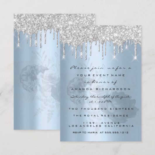 Silver Drips Rozen Roky Blue Bridal Sweet 16th Kaart (Voorkant / Achterkant)