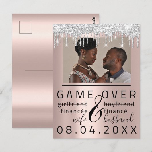 Silver DripsFunny Save the Date Couple Photo Briefkaart (Voorkant / Achterkant)