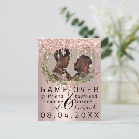 Silver DripsFunny Save the Date Florals Photo Briefkaart (Staand voorkant)