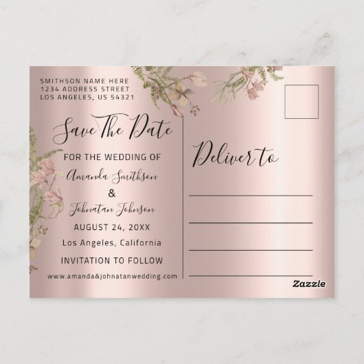 Silver DripsFunny Save the Date Florals Photo Briefkaart (Achterkant)