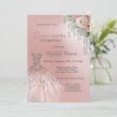 Silver Drivers, Dress Flowers roze Quinceanera Kaart (Staand voorkant)