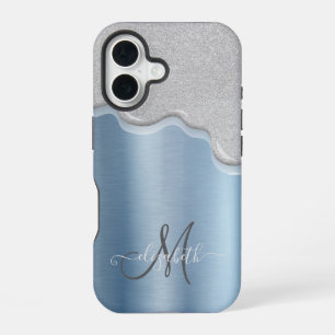 Silver Drivers Monogram Blue Metallic iPhone 16 Hoesje