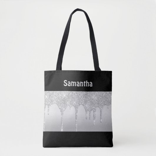 Silver Driving Glitter Black Monogram Trendy Tote Bag (Voorkant)