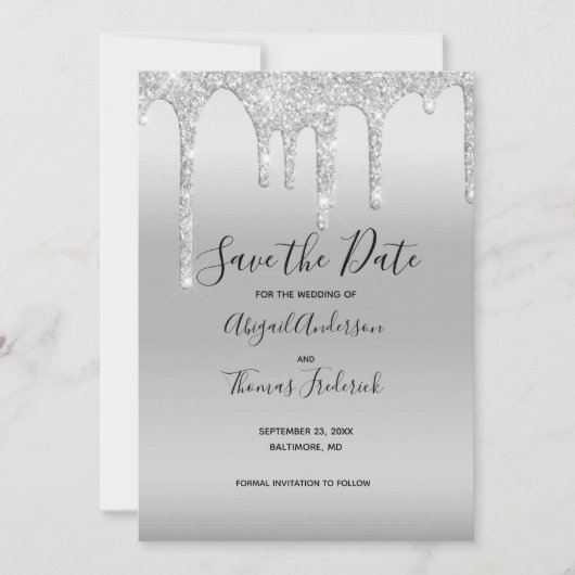 Silver Driving Glitter Glam Trendy Elegant Save The Date (Voorkant)